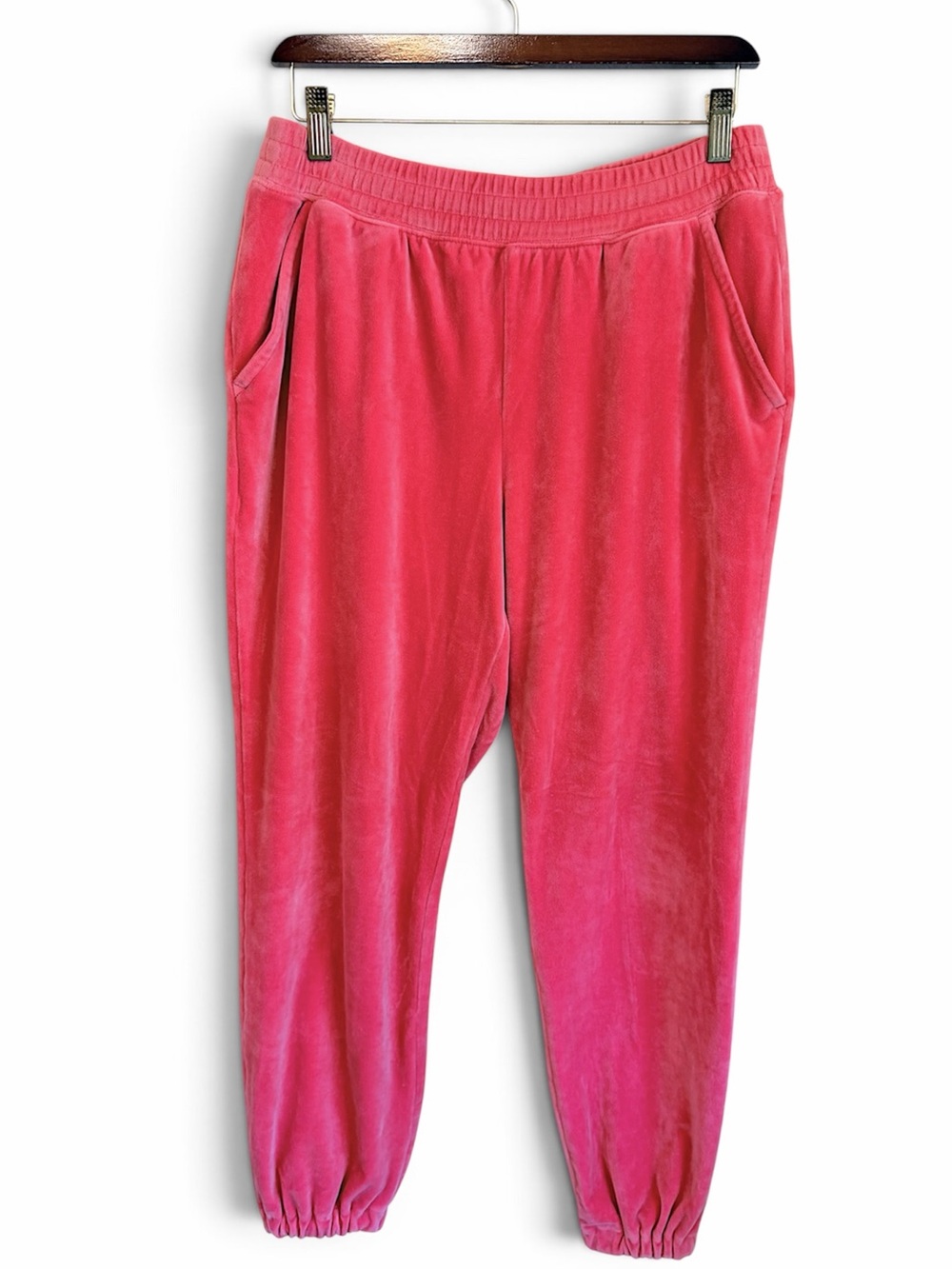 GAP super soft velour joggers, pull up, coral orange, pockets, size M